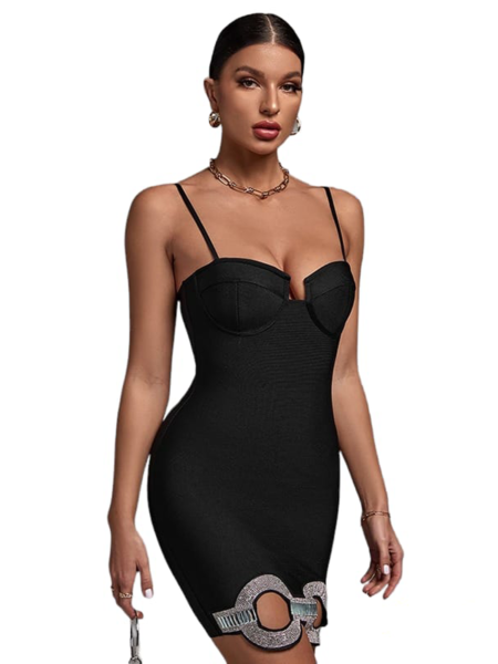 rochie mexton eleganta neagra, cu insertii de pietre la baza